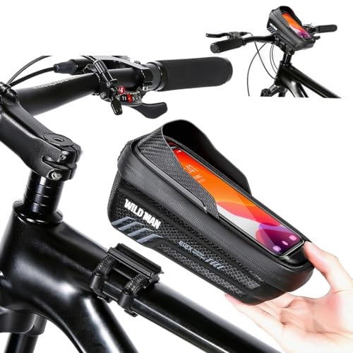 VERTAST Sacoche pour cadre de vélo - Support de téléphone tactile en TPU - Coque rigide étanche - Noir