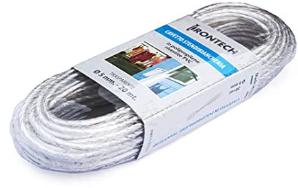 Cavo stendibiancheria da esterno/interno, Misura 4.5 mm x 20 metri, Polipropilene rivestito in PVC trasparente, Senza metallo, Antiruggine