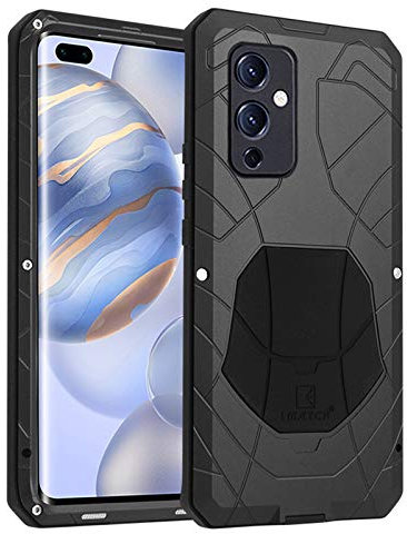 qichenlu Leichtbau Metallcase Schwarz Aluminium Hülle für OnePlus 9 Pro,Zweigeteilt Metall hybrid Silikon Stoßfest Bumper Outdoor Case für OnePlus 9 Pro