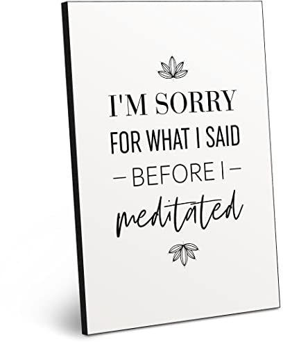 ARTFAVES® Holzbild mit Spruch - Sorry Meditation | modernes Holzschild schwarz-Weiss zur Dekoration oder als Geschenk zum Thema Meditation/Spiritualität/witzig