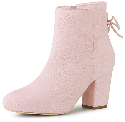 Allegra K - Stivaletti da donna con tacco a blocco, con lacci, Rosa (rosa), 38 EU