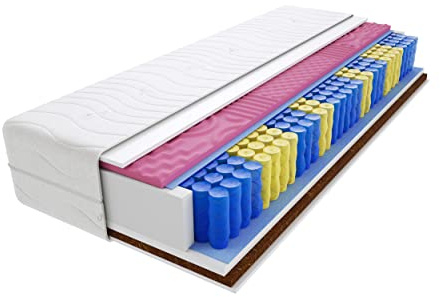 Godre Nepal Molet 9-Zonen Federkernmatratze 90x210 cm, Härtegrad H3 & H4 -mittelhart/hart, Schaumstoff & Kokos - mit gestepptem Bezug - Matratze, 19 cm Höhe, Hypoallergen