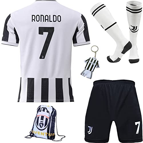BlackAzat 2221/2222 Heim #7 Football Fußball Kinder Trikot Shorts Socken Set Jugendgrößen (Weiß,18)