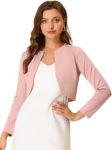 Allegra K Boléro Court en Tricot Femme Cardigan Court à Haussement d'Épaule Manches Longues Veste Court Léger Chic et Élégant Boléro Décontracté Devant Ouvert Rose XS