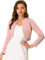 Allegra K Boléro Court en Tricot Femme Cardigan Court à Haussement d'Épaule Manches Longues Veste Court Léger Chic et Élégant Boléro Décontracté Devant Ouvert Rose XS