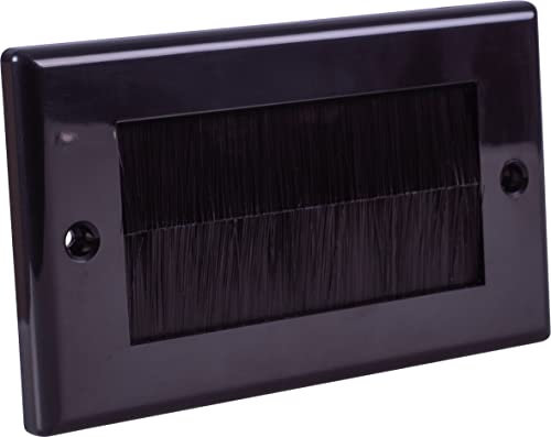 Twin Gang Brush Wall Plate. Cable Pass Through Insert, Cable Tidy - Designed to Hide Cable Entry Points in The Wall (Black)