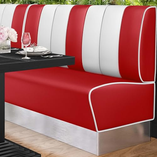 GGMMÖBEL American 3 | Dinerbank | B:H 160 x 103 cm | Gestreift | Rot | Leder | American Diner Möbel, American Dinerbank