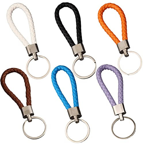 6pcs porte-clés en cuir tissé, porte-clés de voiture en cuir, conception de pendentif rond à la mode (6 couleurs)