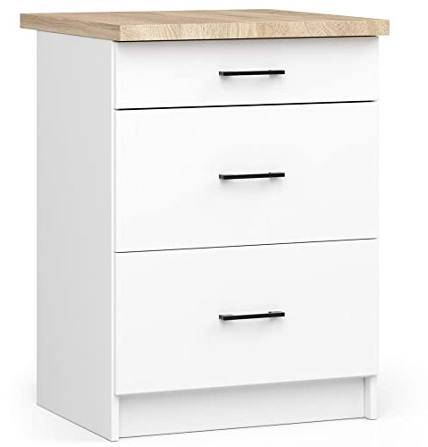 3E 3xE living.com Küchenmöbel EDERSEN, Unterschrank mit 3 Schubladen in weiß & Sonoma (B:60cm H:85cm T:46cm) mehr Teile zum Auswahl