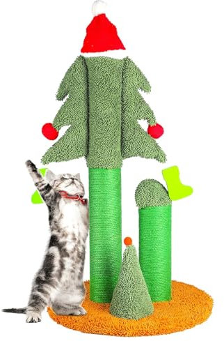 ScratchMe Arbre à Chat de 81,3 cm, Grand Arbre à Chat de Noël avec 3 poteaux et Jolies Boules suspendues pour Toutes Les Races de Chats, 48 x 48 x 80 cm (L x l x H)