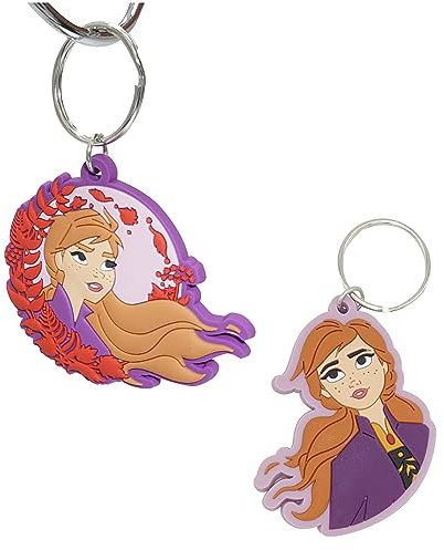 Disney Frozen Schlüsselanhänger, 2D-Gummi-Schlüsselanhänger, Schultasche, weiche Schlüsselanhänger, Strumpffüller, Partytütenfüller, Schlüsselanhänger, 2 x Schlüsselanhänger (Anna & Anna Gesicht), One