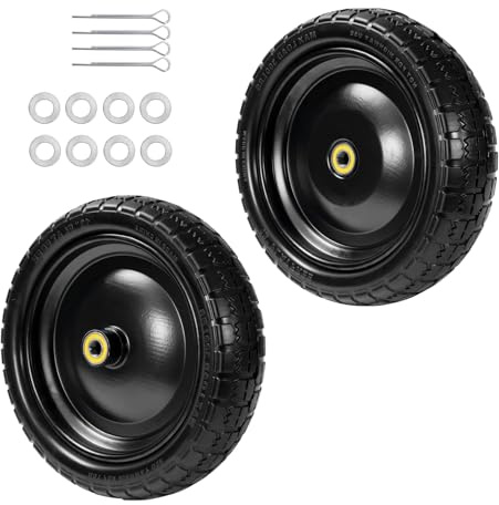 LTNICER Lot de 2 pneus de 33 cm compatibles avec Gorilla Cart, pneu solide sans plat 4.00-6 (polyuréthane solide) pour wagon, brouette, remorques de cour - roulements de 1,5 cm, moyeu décalé de 5,3 cm