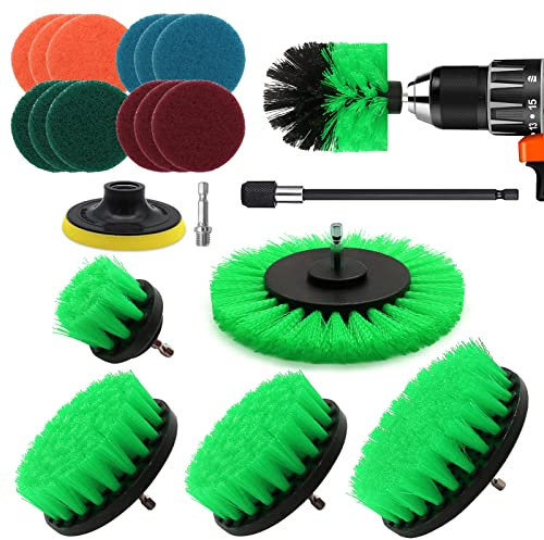 VIBRATITE Bürstenaufsatz Bohrmaschine Set, 20 Stück Bürstenaufsatz Akkuschrauber Bürste Reinigungsbürste Felgenbürste Scrubber Reinigung Kit, Power Scrubber für Bad, Felgen & Polster, Grün