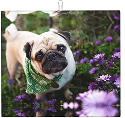 Abtropfmatte für die Küche, Mops im Garten, 40,6 x 45,7 cm