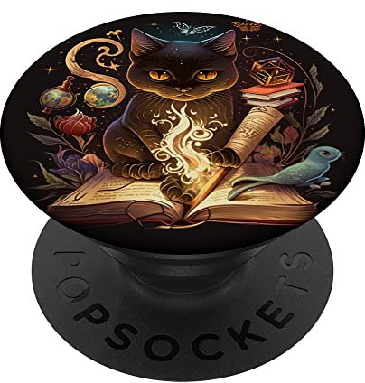 PopSockets Pop Grip:Niedliche schwarze Hexenkatze mit Mondphasen, für Tarot-Fans, Katze PopSockets mit austauschbarem PopGrip