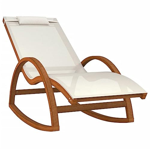 vidaXL Schaukelstuhl, Sonnenliege mit 1 Kissen, Schaukelsessel mit ergonomischem Design, Outdoor Schaukelstuhl Loungesessel, Weiß Textilene Massivholz Pappel