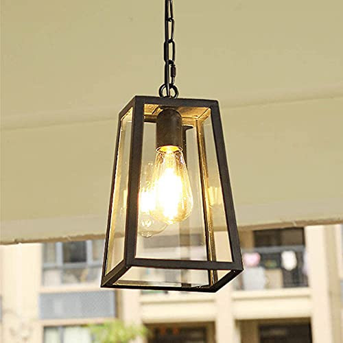 Mengjay Outdoor Höhenverstellbar Pendellampe Retro Außen/Innen Hängeleuchte E27 Schwarz Wasserdichter Aluminium Glas Lampenschirm Pendelleuchte für Garten Flur Balkon Pavillon Villa