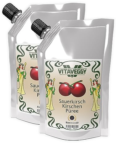 VITAVEGGY SAUERKIRSCHEN-PÜREE 2x1kg Fruchtpüree aus Sauerkirschen von Food-United sour-cherry-puree für Kirschsaft Sauerkirsch-Smoothie Kirschen-Cocktails ohne Aroma- und Konservierungsmittel (2)