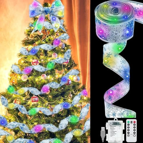 YeahBoom 10m Weihnachtsband Lichter,100 LED Band Weihnachtsbeleuchtung,Bänder Lichterketten,Batteriebetriebene Weihnachtslichterkette für Party,Hochzeiten,Innen und Außenbereich Weihnachtsdekoration