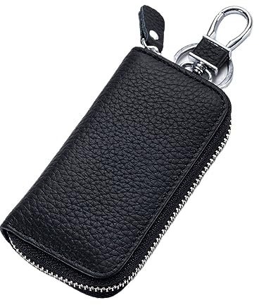 Yizelli Portafoglio Portachiavi in Pelle Unisex con Gancio in Metallo Custodia Portatile Universale Porta Chiavi con Cerniera per Uso Domestico (Nero)
