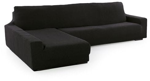 SOFASKINS® super elastischer Chaise Longue überzug, Sofabezug Linke Lange Armlehne, Sofa überzug atmungsaktiv, bequem und langlebig, Kompatible Abmessungen des Sofas (210-340 cm), Farbe schwarz