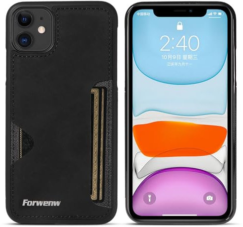 LOLFZ Case for iPhone 11 Pro Max, Slim Back Case with Card Holder Premium PU Leather Cover Shockproof TPU Bumper Protective Phone Case Cover for iPhone 11 Pro Max - Black