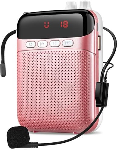 Amplificatore Vocale Portatile per Insegnanti, Amplificatore Ricaricabile da 2400mAh Microfono Sistema PA Cuffie con Altoparlante per Insegnanti, Formazione, Riunioni,Yoga, Aula (Rosa)