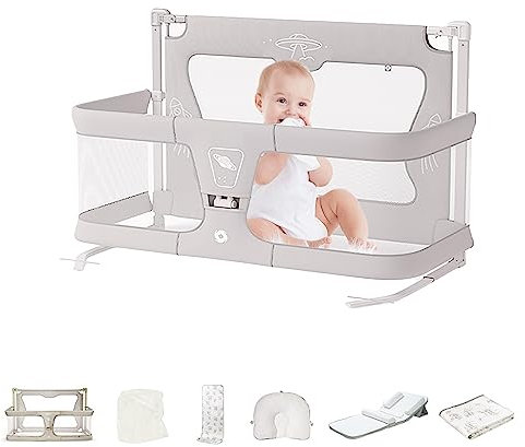 sjdoPulse 3-In-1-Stubenwagen-Nachttisch, Nachttisch, Für Das Bett, Komplettes Zubehör, Mit Mesh-Einlage, Sommerlicher Kühlmatte, Wickelauflage Und Formkissen, Bettaufsatz Für Co-Schlafen