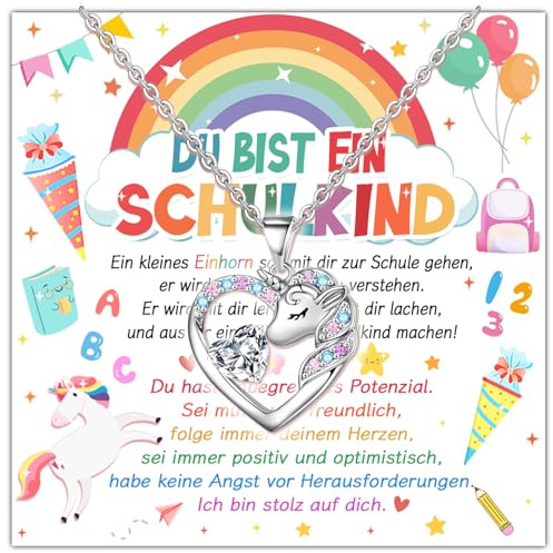 Luckeey Schulanfang Geschenke Füllung Schultüte Mädchen, Einhorn Halskette mit Karte Einschulung Geschenkbox, Schulkind 2026 Geschenk Einschulung Mädchen Erster Schultag Schuleinführung Geschenke