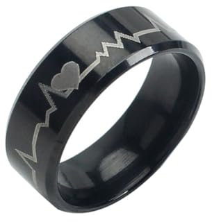 PAMTIER Frauen Edelstahl Heartbeat Ringe 8mm Hand in Hand Breite Hochzeit Band Versprechen Cool Einfachen Ring Nero 60 (19.1)