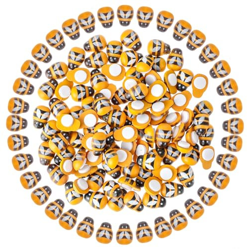 Ptwola 100 Stück Biene Holz Mini Biene Dekoration Selbstklebend Klein Bienen Verzierungen zum Selbermachen, Basteln, Scrapbooking, Dekoration, Party, Zuhause, Kranzdekor