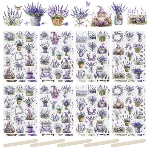 WANDIC Lot de 16 feuilles d'autocollants de transfert à frotter, violet lavande pour bricolage, scrapbooking, albums photo, meubles, 15 x 9,9 cm