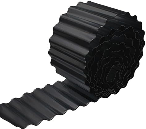 Bordure de jardin en métal ondulé, 30,5 cm x 6,1 m, bordure de jardin ondulée en métal galvanisé robuste pour parterres de fleurs, pelouses, allées (noir)