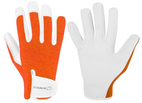WESTWOOD FOX Arbeitshandschuhe Herren Leder Schnittfeste Handschuhe für Garten Gartenhandschuhe Damen Dornensicher, Gartenhandschuhe Dornenfest Gartenarbeitshandschuhe (Orange, M)