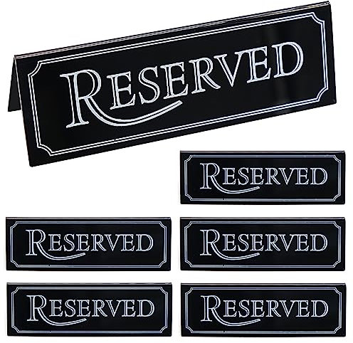 6 Pack Reserved Table Signs, Acrylic Reserved Table Tent Sign Guest Reservation Sign Number Holders for Wedding Restaurant Office Party Tabletop Seating