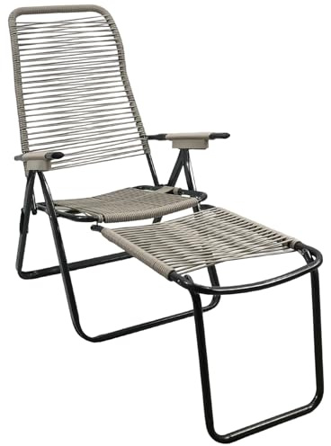 Marvin Sdraio Cordonata con Poggiapiedi Sedia a Sdraio da Giardino Filo in Pvc Pieghevole Metallo Poltrona Relax da Esterno Prolunga (TORTORA)