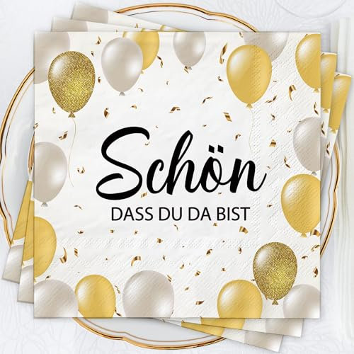 Servietten Schön Dass Du Da Bist 80Stück 3-lagig Servietten Hochzeit Geburtstag Silvester Geburtstag Deko Servietten mit Spruch Servietten Kommunion Konfirmation Geburtstag Tischdeko 33x33cm