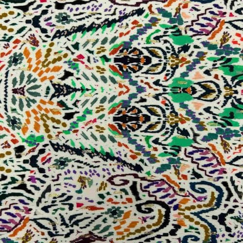 Kt KILOtela - Viskose-Stoff, Digitaldruck, Metallgarn, Postindustriell, modisch, Hemd, Bluse, fließender Fall, geometrisch, mehrfarbig, Ecru, 270 x 150 cm, 65845