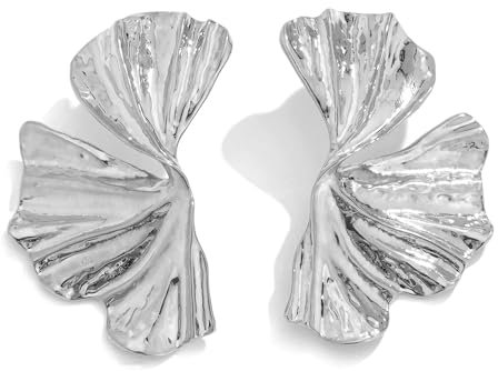 HSAJS Ohrringe Damen: Große Blume Ginkgo Blatt Ohrstecker aus Metall - Hypoallergene Modeschmuck Aussage Ohrringe für Frauen und Mädchen