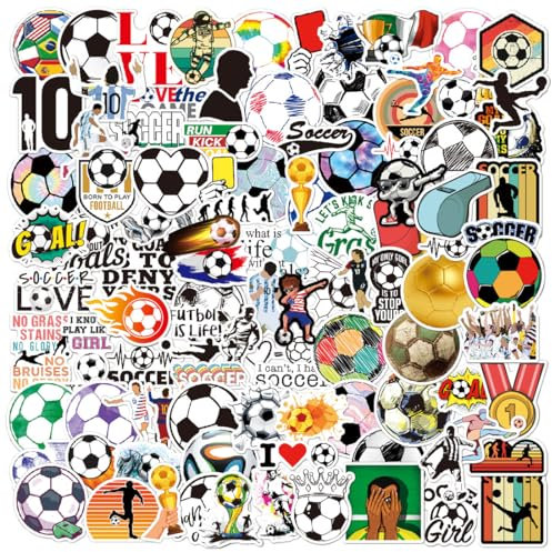 100 Stück Fußball Sticker Anzug, Fussball Aufkleber, Sport Fußball Aufkleber, Wasserdicht, Kreatives DIY für Laptop Mobiltelefone Skateboard Gepäck etc, Geeignet für Erwachsene und Kinder