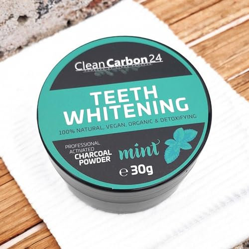 Poudre dentifrice CleanCarbon24®, vegan et sans fluor – Blanchissante au charbon actif et à la menthe fraîche | Cosmétiques dentaires bio pour des dents plus blanches et un sourire détox naturel