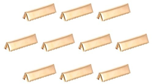 sourcing map 32Pcs Pinch Crimp Ends, 25mm Cord End Clasps Ribbon Crimp Ends Leather End Crimp End Fastener Rope Clip for Tag Belt Cotton Webbing DIY Making, Gold