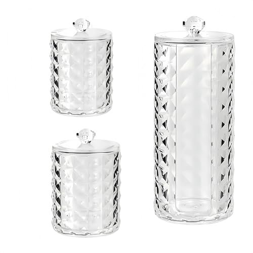 PUTOAHAO 3 Piezas Dispensador Algodones Desmaquillantes,Caja Bastoncillos Oidos,Dispensador Discos Desmaquillantes,Dispensador Discos Algodon,Cajas Hisopos de Algodón para Baño (Transparencia,c)