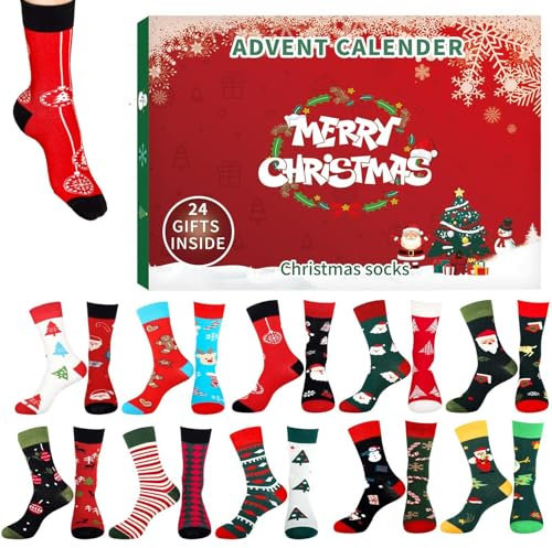 Weihnachtssocken Adventskalender 2025 Frauen, 24 Weihnachten Countdown Kalender, Lustige Baumwolle Socken Weihnachten Geburtstag Und Adventskalender, Weihnachtskalender 2024