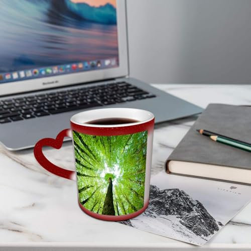 AELKSP Ceramic,Looking up into The Canopy of a Green Forest of Oak and Lime Trees,Coffee Mug Color Changing Mug Hot Heat Changing Mug Hot Heat Sensitive Mug Coffee Mug Tea Mug Drink Cup Milk Mug