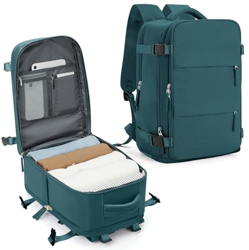 SZLX Großer Reiserucksack Damen,Ryanair Handgepäck 40x20x25 Rucksack Easyjet Cabin Bag Rucksack Wasserdicht Laptop Business Herren Reiserucksack Handgepäck Flugzeug mit Schuhfach Pfauenblau