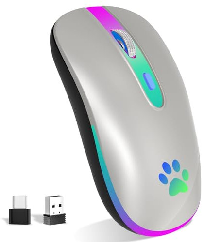 KBCASE Mouse Wireless Ricaricabile,Bluetooth Mouse Senza Fili 2,4 GHz con Mini Ricevitore USB e Tipo-C Mauser Gaming Wireless con 7 RGB Colori per PC,Laptop,Computer,Mac,Notebook,Windows,Andriod