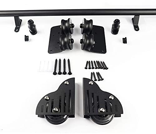 Library Ladder Hardware Kit - Rolling Track Bracket with Pulley, Horizontal Wall Mount Sliding, Includes Floor Roller Wheels, No Ladder Included
