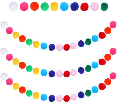 Oruola 3 Stück Girlande Pompom,Wolle Filz Ball Girlanden,Pompom Girlanden,Filzkugeln Girlande für Raumdekoration,Geburtstagsfeier,Party,Krippendekoration,Babybett,Wimpelkette(Bunt)