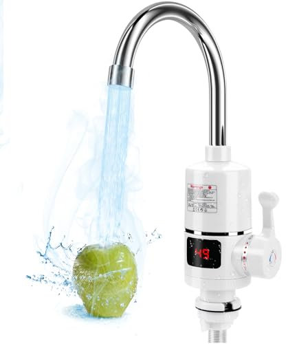 Grifo Agua Caliente Instantanea, 220V Grifo Calentador de Agua con Pantalla LCD, Agua Caliente Caravana, 360°Calentador de Agua Instantaneo para Cocina, Bañ,Camper [Clase de eficiencia energética A]